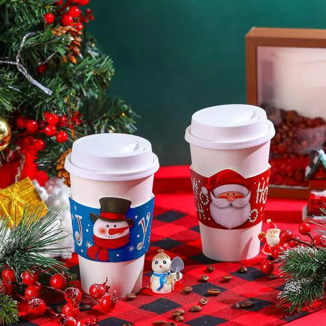 Alt view image 4 of 6 - Faccito 24 Pieces Christmas Coffee Cup Sleeves Bulk for 12 oz, 16 oz Christmas Disposable Corrugated Paper Cup Sleeves with Snowman Santa Reindeer Pattern for Tea Hot Chocolate Cocoa Cold Beverage