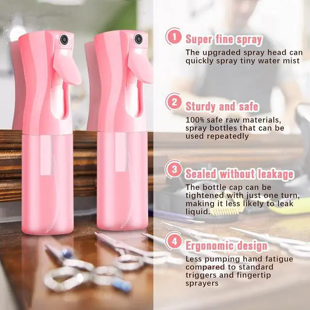 Alt view image 2 of 6 - Two-pack Spray Bottles, Fine Mist Refillable Spray Water Bottles, All-Season Continuous Spray Bottles for Hair, Skin Care, Gardening, Pet Bathing, Travel, Cleaning & Home Use