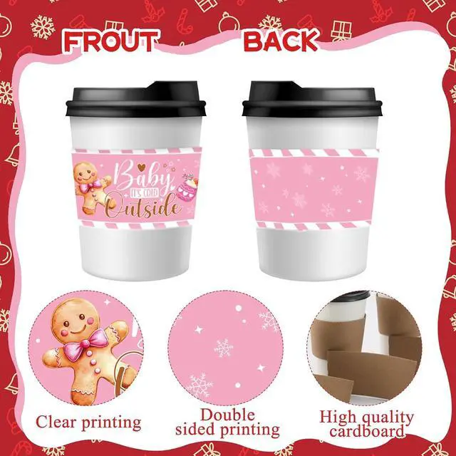 Alt view image 5 of 6 - Disposable Coffee Cup Sleeves, 36 Pcs Pink Hot Cocoa Bar Paper Tumbler Sleeves for Hot Cold Drinks, Vintage Christmas Decoration for Beverage Insulation and Hand Protection for 12-24 oz Cups