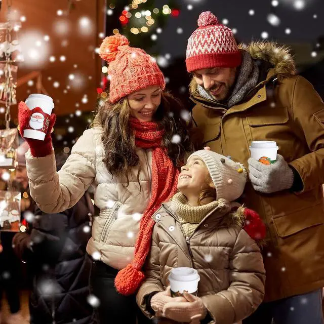 Alt view image 6 of 6 - Faccito 24 Pieces Christmas Coffee Cup Sleeves Bulk for 12 oz, 16 oz Christmas Disposable Corrugated Paper Cup Sleeves with Snowman Santa Reindeer Pattern for Tea Hot Chocolate Cocoa Cold Beverage
