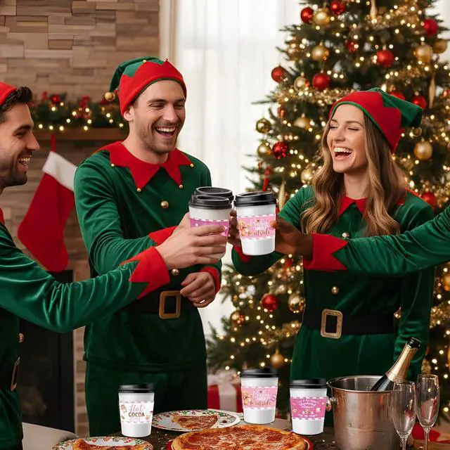 Alt view image 3 of 6 - Disposable Coffee Cup Sleeves, 36 Pcs Pink Hot Cocoa Bar Paper Tumbler Sleeves for Hot Cold Drinks, Vintage Christmas Decoration for Beverage Insulation and Hand Protection for 12-24 oz Cups