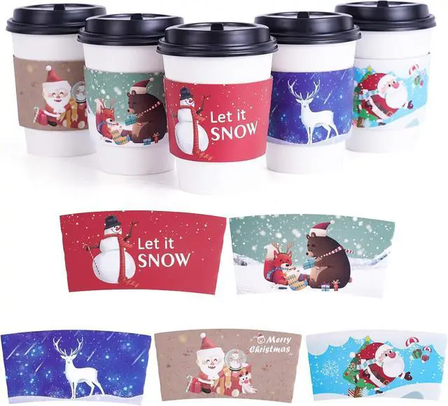Main image of 60pcs Christmas Coffee Cup Hot Chocolate Cup Sleeves,Fits 12 oz to 20 oz,with 5 Different Custom Xmas Designs,for Christmas Hot Chocolate,Coffee,Cocoa,Tea or Cold Beverage