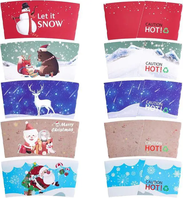 Alt view image 3 of 6 - 60pcs Christmas Coffee Cup Hot Chocolate Cup Sleeves,Fits 12 oz to 20 oz,with 5 Different Custom Xmas Designs,for Christmas Hot Chocolate,Coffee,Cocoa,Tea or Cold Beverage