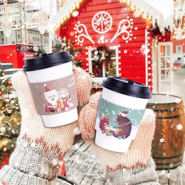 Alt view image 6 of 6 - 60pcs Christmas Coffee Cup Hot Chocolate Cup Sleeves,Fits 12 oz to 20 oz,with 5 Different Custom Xmas Designs,for Christmas Hot Chocolate,Coffee,Cocoa,Tea or Cold Beverage