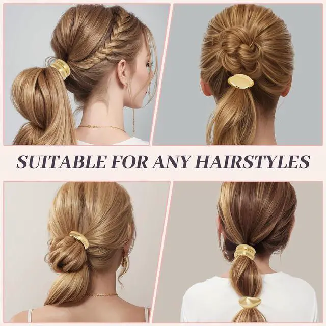 Alt view image 4 of 7 - 3PCS Metal Hair Tie For Women,Gold Cuffs,Metal Geometric Gold Hair Ties, Hair Accessories Stretchy and Non-Damage Ponytail Holders,Ponytail Cuff Hair Bands For Hair Styling (SET4)