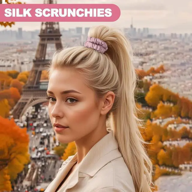 Alt view image 6 of 7 - 6Pcs Silk Hair Ties 100% Pure Mulberry Silk Scrunchies for Women Girls | No Hair Crease, Anti Frizz, Gentle Hold, No Damage, Color 04