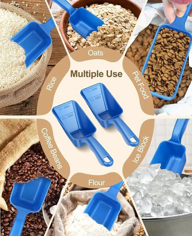 Alt view image 4 of 7 - 2-Pack Dog Food Scoop 1 Cup, Plastic Pet Food Measuring Scoop With Measuring Lines (1/2 & 1 Cup Markings) for Dogs, Cats, Fish, BirdBlue)