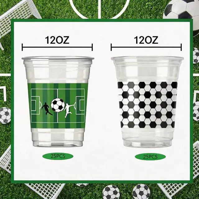 Alt view image 2 of 6 - 50 Pack Soccer Plastic Cups, 12oz Disposable Drinking Cups, Sports Game Day Birthday Party Supplies Favors Decorations (Soccer)