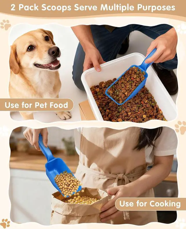 Alt view image 2 of 7 - 2-Pack Dog Food Scoop 1 Cup, Plastic Pet Food Measuring Scoop With Measuring Lines (1/2 & 1 Cup Markings) for Dogs, Cats, Fish, BirdBlue)