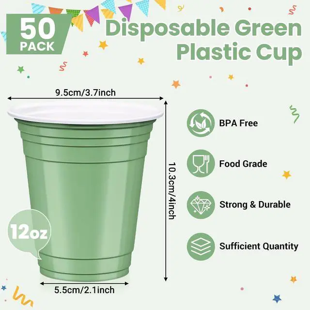 Alt view image 2 of 7 - 50 Pcs Sage Green Plastic Cups, 12 oz Disposable Cups for Party | Sage Green Party Cups, Drinking Cups for Baby Showers, Easter Parties, Weddings, Bridal Showers, Birthday, Picnic, and BBQ