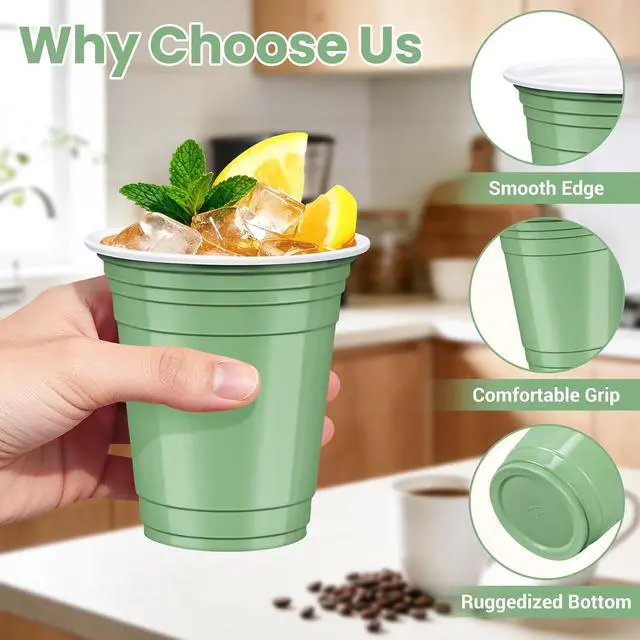 Alt view image 4 of 7 - 50 Pcs Sage Green Plastic Cups, 12 oz Disposable Cups for Party | Sage Green Party Cups, Drinking Cups for Baby Showers, Easter Parties, Weddings, Bridal Showers, Birthday, Picnic, and BBQ