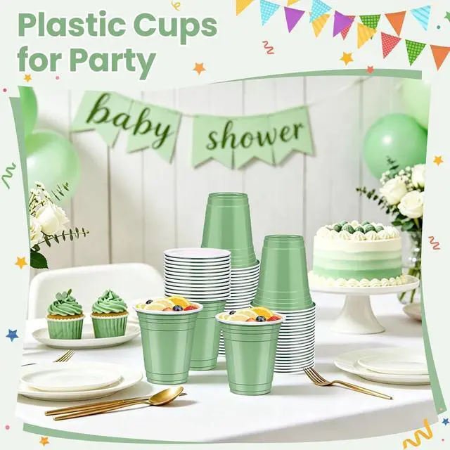 Alt view image 5 of 7 - 50 Pcs Sage Green Plastic Cups, 12 oz Disposable Cups for Party | Sage Green Party Cups, Drinking Cups for Baby Showers, Easter Parties, Weddings, Bridal Showers, Birthday, Picnic, and BBQ
