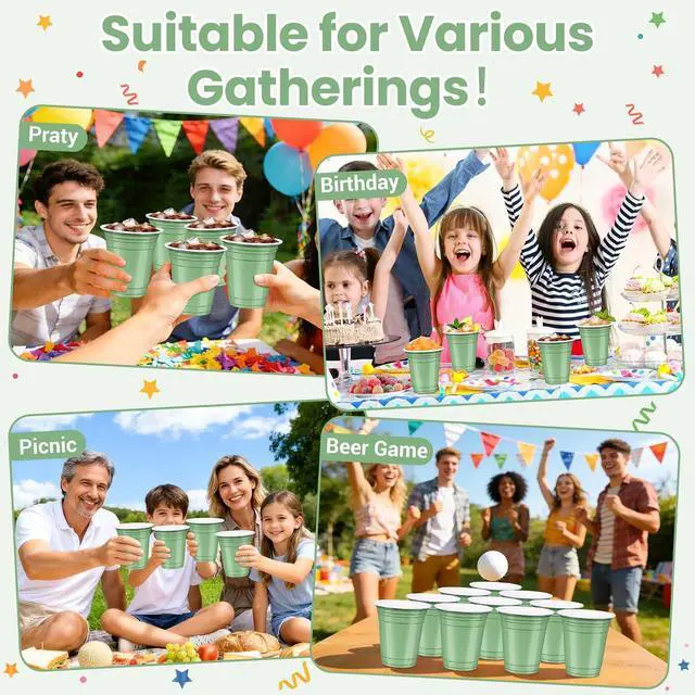 Alt view image 6 of 7 - 50 Pcs Sage Green Plastic Cups, 12 oz Disposable Cups for Party | Sage Green Party Cups, Drinking Cups for Baby Showers, Easter Parties, Weddings, Bridal Showers, Birthday, Picnic, and BBQ