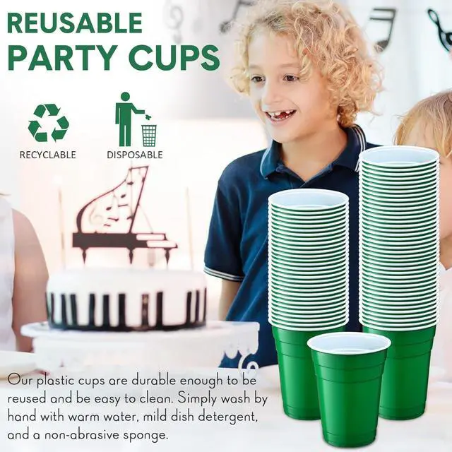 Alt view image 4 of 7 - 30 Pcs 16 oz Disposable Plastic Cups Bulk for Graduation Party Wedding Theme Party Birthday (Green)