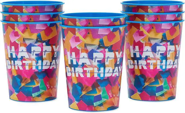 Alt view image 2 of 4 - American Greetings Confetti Birthday Party Supplies, 16 oz. Reusable Plastic Cups (8-Count)