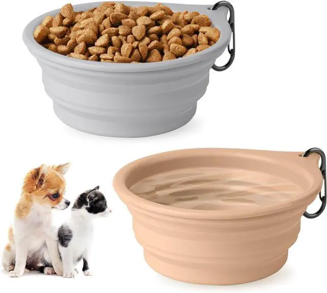 Main image of Dog Bowl Pet Travel Collapsible Bowls 2 Pack, Portable Foldable Cats Dogs Water Dish Puppy Bowl for Walking Parking Traveling, Silicone One-Piece Molded Rim No Fall Off or Crack BPA Free