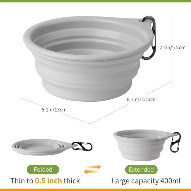 Alt view image 3 of 6 - Dog Bowl Pet Travel Collapsible Bowls 2 Pack, Portable Foldable Cats Dogs Water Dish Puppy Bowl for Walking Parking Traveling, Silicone One-Piece Molded Rim No Fall Off or Crack BPA Free