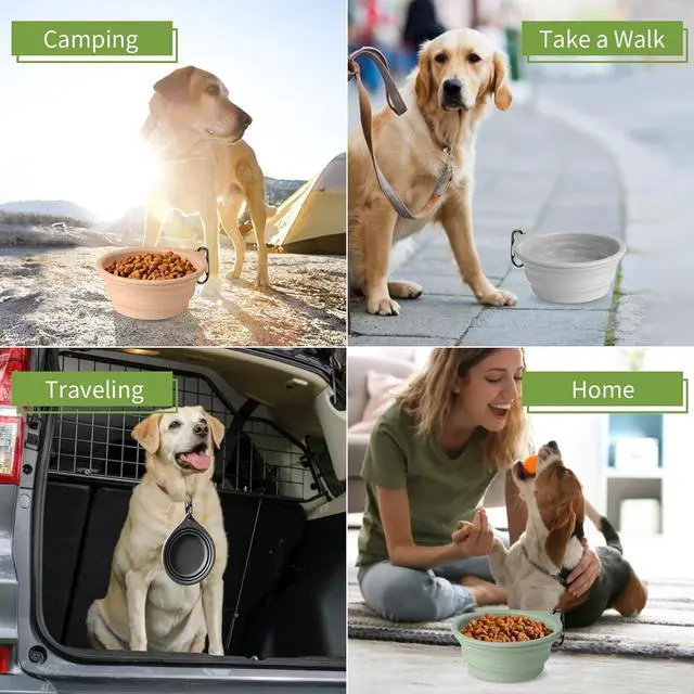 Alt view image 5 of 6 - Dog Bowl Pet Travel Collapsible Bowls 2 Pack, Portable Foldable Cats Dogs Water Dish Puppy Bowl for Walking Parking Traveling, Silicone One-Piece Molded Rim No Fall Off or Crack BPA Free
