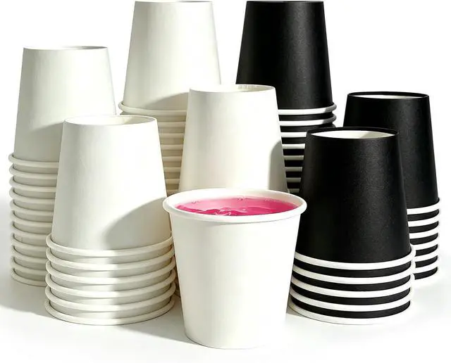 Main image of 100 Pack 3 oz Bathroom Cups, BPA-Free Disposable Mouthwash Cups(2" Top Dia × 1.9" H × 1.4" Base), Stackable Leak-Proof Disposable Paper Cups for Rinsing, Espresso & Sampling(Black & White)