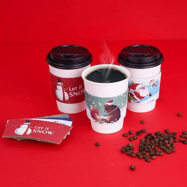 Alt view image 4 of 6 - 60pcs Christmas Coffee Cup Hot Chocolate Cup Sleeves,Fits 12 oz to 20 oz,with 5 Different Custom Xmas Designs,for Christmas Hot Chocolate,Coffee,Cocoa,Tea or Cold Beverage