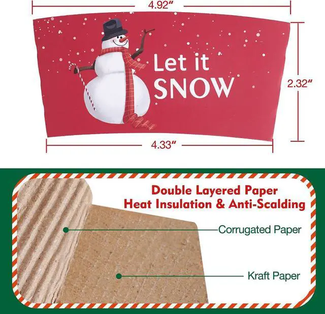 Alt view image 5 of 6 - 60pcs Christmas Coffee Cup Hot Chocolate Cup Sleeves,Fits 12 oz to 20 oz,with 5 Different Custom Xmas Designs,for Christmas Hot Chocolate,Coffee,Cocoa,Tea or Cold Beverage