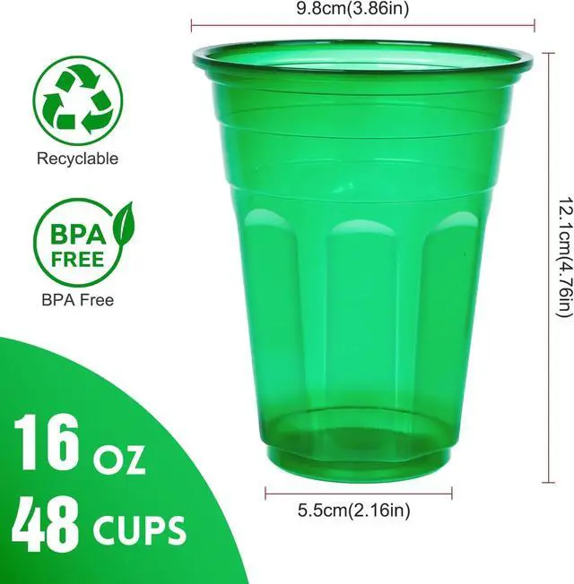 Alt view image 2 of 6 - EcoDispose 48 Pack 16oz Colorful Reusable Plastic Cups | Stackable Spill Proof Party Cups, Dishwasher Safe, for Birthdays, Weddings, Camping, Pool, BBQ and Daily Use