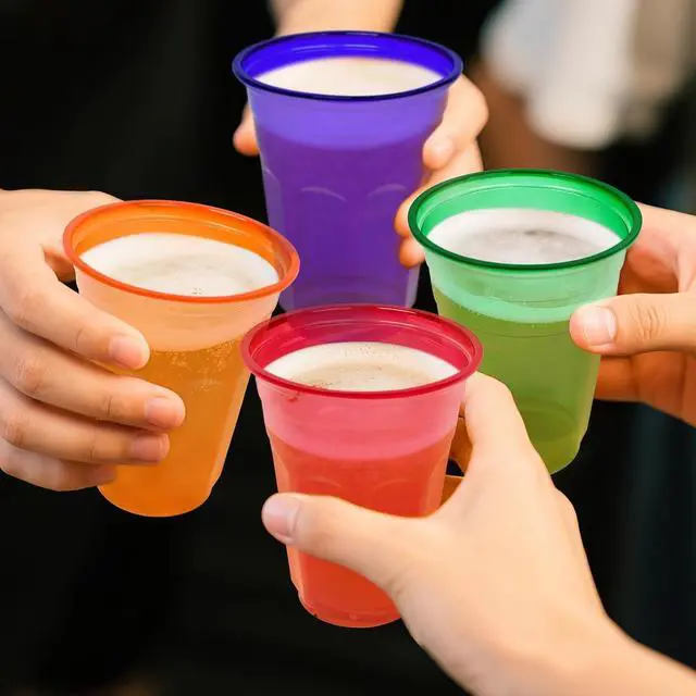 Alt view image 6 of 6 - EcoDispose 48 Pack 16oz Colorful Reusable Plastic Cups | Stackable Spill Proof Party Cups, Dishwasher Safe, for Birthdays, Weddings, Camping, Pool, BBQ and Daily Use