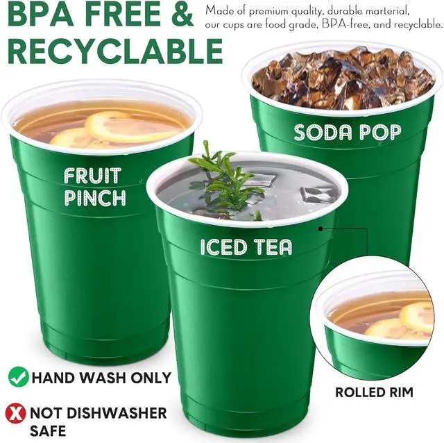 Alt view image 6 of 7 - 30 Pcs 16 oz Disposable Plastic Cups Bulk for Graduation Party Wedding Theme Party Birthday (Green)