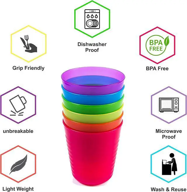 Alt view image 6 of 7 - Kids Plastic Dinnerware Set of 6 Multi Color Cups/Tumblers - Reusable, BPA-Free, Dishwasher Safe and Microwaveable