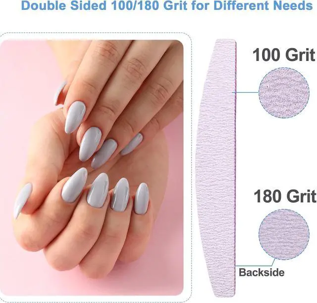 Alt view image 2 of 7 - Nail Files (25 Pcs), 100/180 Grit Nail File Emery Board Bulk for Acrylic Nails and Natural Nails, Limas para Unas Acrilicas Profesional Pack Filers for Gel Nail Double Sided Manicure Curved Gray