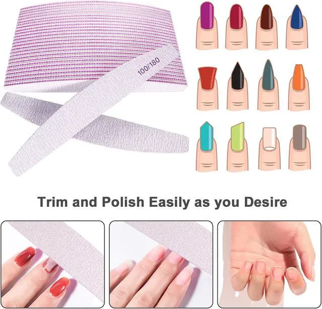 Alt view image 4 of 7 - Nail Files (25 Pcs), 100/180 Grit Nail File Emery Board Bulk for Acrylic Nails and Natural Nails, Limas para Unas Acrilicas Profesional Pack Filers for Gel Nail Double Sided Manicure Curved Gray