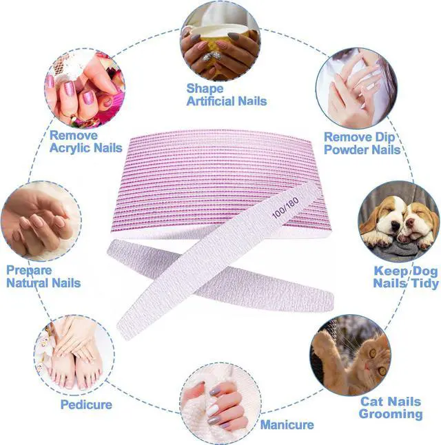 Alt view image 7 of 7 - Nail Files (25 Pcs), 100/180 Grit Nail File Emery Board Bulk for Acrylic Nails and Natural Nails, Limas para Unas Acrilicas Profesional Pack Filers for Gel Nail Double Sided Manicure Curved Gray