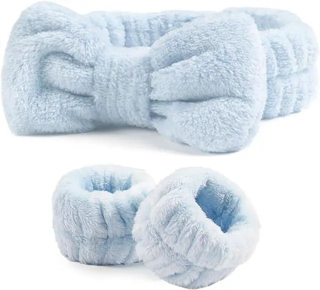 Main image of Ayesha Spa Headband and Wristband Set for Washing Face Skincare Makeup | soft &Ultra-absorbent| Non-Slip for Beauty Routines | Great Skin Care Gifts for Women | blue set