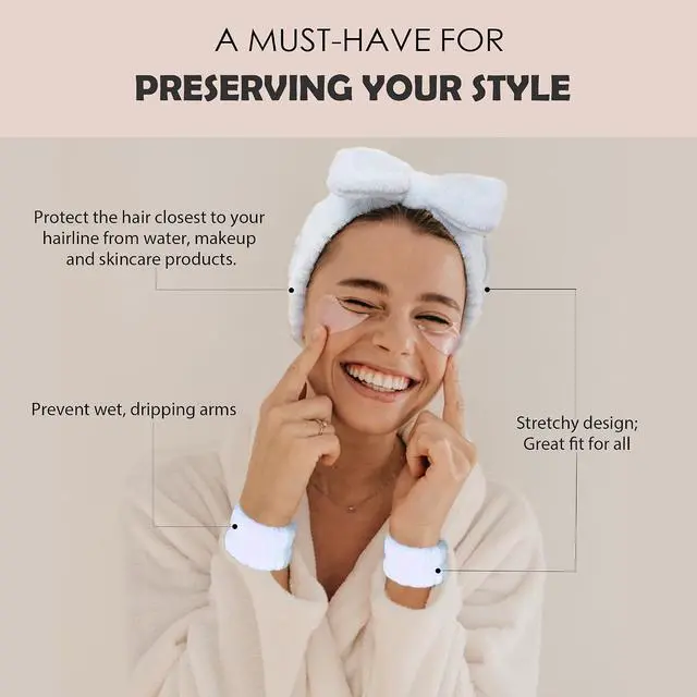 Alt view image 2 of 5 - Ayesha Spa Headband and Wristband Set for Washing Face Skincare Makeup | soft &Ultra-absorbent| Non-Slip for Beauty Routines | Great Skin Care Gifts for Women | blue set
