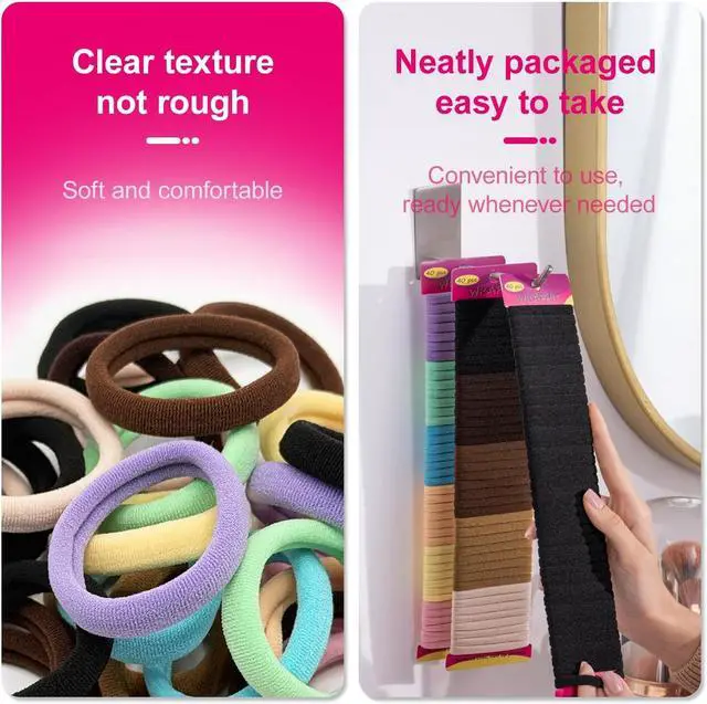 Alt view image 7 of 7 - 120pc Hair Ties No Damage Snag Free for Thick Hair | soft,ouchless,seamless,thick,strong hold,no-slip grip,elastics ponytail holders for women(Classic 5 Colors)