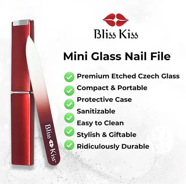 Alt view image 2 of 7 - Bliss Kiss Simply Crystal Czech Glass Nail File, Small, with Case | Small Gentle Files for Natural Nails, Durable Manicure Tool, Perfect Travel Size, Washable