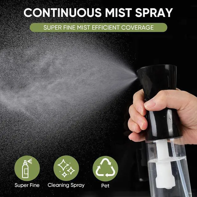 Alt view image 2 of 7 - Continuous Spray Bottles (2 pack 6.8 oz/200ml), Ultra Fine Mist Sprayer, Spray Bottle For Hairstyling, Cleaning, Plants, Pets, Barbers, Salons (White & Black | 2 Pack)