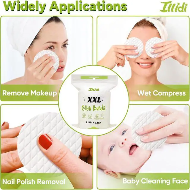 Alt view image 7 of 7 - Extra Large Cotton Rounds, 3.15 inches Diameter,(120 Count),100% Pure Cotton Pads, Soft and Lint-Free for Makeup Removal and Face Cleansing