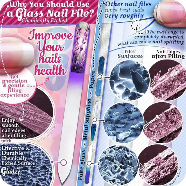 Alt view image 4 of 7 - GLADZY 3D Czech Glass Nail File with Case Crystal Nail File for Natural Nails, Double Sided Etched Surface, Comfort 3D Grip Handle, Professional Manicure Tool, Ethically Made in EU