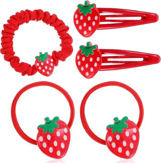 Main image of 5PCS Strawberry Snap Clips,Strawberry Hair Clips, Strawberries Hair Ring Tie,Mini Fruit Hairs Claw Clip Hairs Tie For Girls,Red Metal Snap Fruit Clip,Cute Strawberries Valentine's Day for Women