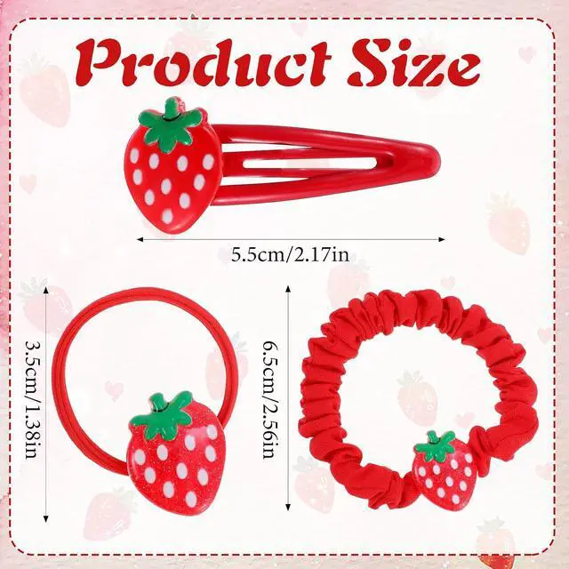 Alt view image 2 of 7 - 5PCS Strawberry Snap Clips,Strawberry Hair Clips, Strawberries Hair Ring Tie,Mini Fruit Hairs Claw Clip Hairs Tie For Girls,Red Metal Snap Fruit Clip,Cute Strawberries Valentine's Day for Women