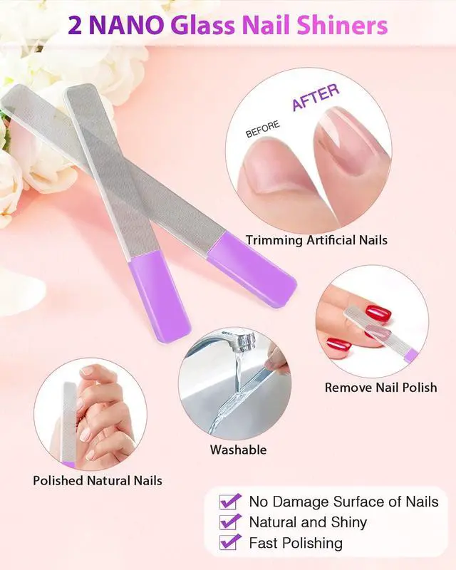 Alt view image 3 of 6 - Glass Nail File and Nail Shiner, 4PC Crystal Nail File and Nano Glass Nail Buffer, Premium Set with Case, Professional Manicure Tool Fingernail Czech File for Natural Nail, Gift for Women and Girls