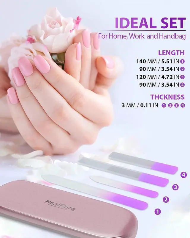 Alt view image 4 of 6 - Glass Nail File and Nail Shiner, 4PC Crystal Nail File and Nano Glass Nail Buffer, Premium Set with Case, Professional Manicure Tool Fingernail Czech File for Natural Nail, Gift for Women and Girls