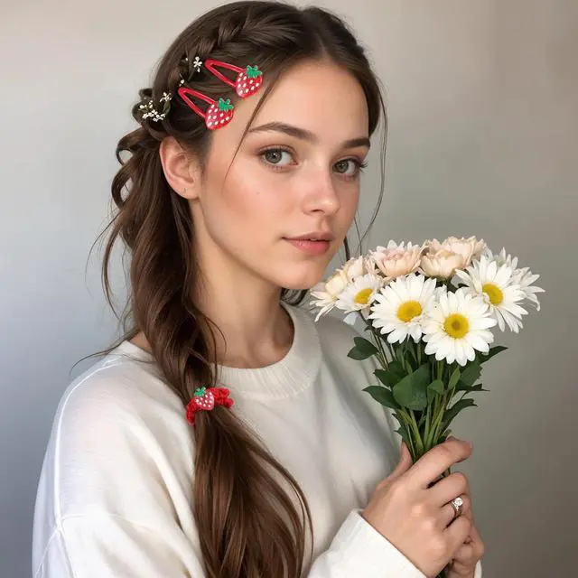 Alt view image 5 of 7 - 5PCS Strawberry Snap Clips,Strawberry Hair Clips, Strawberries Hair Ring Tie,Mini Fruit Hairs Claw Clip Hairs Tie For Girls,Red Metal Snap Fruit Clip,Cute Strawberries Valentine's Day for Women