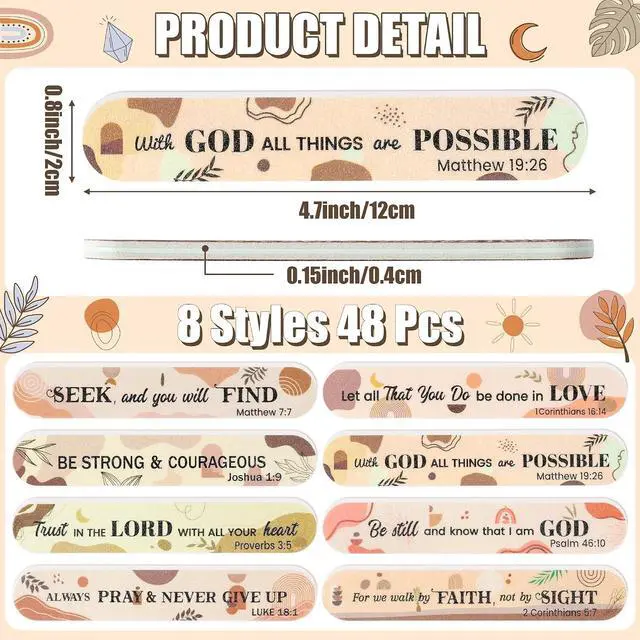 Alt view image 2 of 7 - H1vojoxo Church Bible Verse Nail Files - 48pcs Christian Gifts for Women Bulk Boho Scripture Double Sided Emery Boards for Christian Religious Women Employee Appreciation Teacher Coworkers Staff Gifts