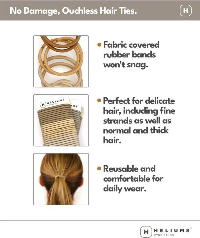 Alt view image 3 of 7 - Cyndibands Elastic Hair Ties Light Brown - No Damage 4mm Ponytail Holders for Women & Kids, 24-Pack Hair Elastics in Neutral Colors