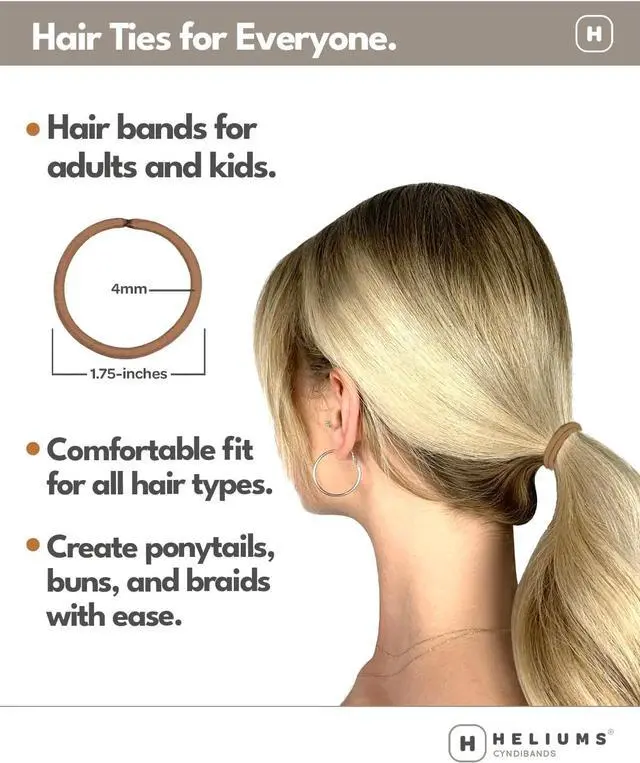 Alt view image 2 of 7 - Cyndibands Elastic Hair Ties Light Brown - No Damage 4mm Ponytail Holders for Women & Kids, 24-Pack Hair Elastics in Neutral Colors