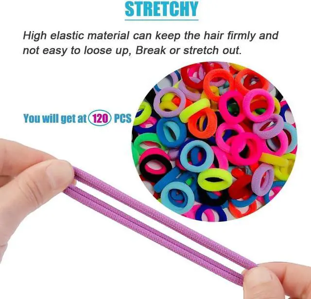 Alt view image 2 of 7 - Baby Hair Ties for Girls Toddler Kids Elastics Hair Bands Soft No Damage | 12 Colors 120 Pcs Seamless Small Rubber Bands Ponytail Holders