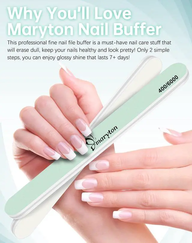 Alt view image 2 of 7 - Maryton Nail Buffer 10PCS - Salon Shine for Natural Nails, 400 6000 Grit | Dual Sided Shine Kit, 7-Day Shine Lasts, Smooth and Buff to Glossy without Polish, Reusable, Manicure & Pedicure
