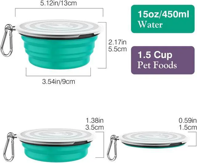 Alt view image 4 of 7 - Pawaboo Collapsible Travel Dog Bowls 2 Pack with Lids&Carabiners Silicone | Feeding Watering Bowls for Dogs Cats, Collapsable Water Feeder Food Bowl for Walking Traveling Home Use, VioletTurquoise